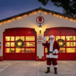 Santa Claus standing in front of the Fort Lauderdale Fire and Safety Museum