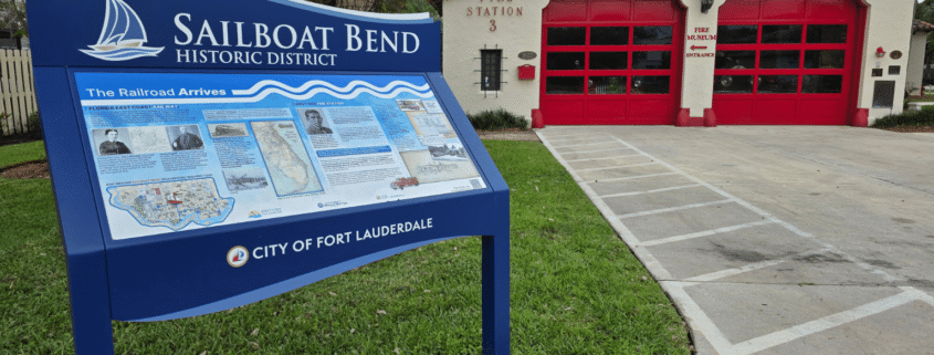 Fort Lauderdale Fire and Safety Museum in Sailboat Bend with historic Fire Station No. 3 and neighborhood sign Fort Lauderdale Fire and Safety Museum in Sailboat Bend with historic Fire Station No. 3 and neighborhood sign